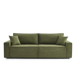 Canapé droit ZOLA convertible velours côtelé vert 3 places