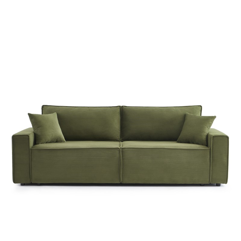 Canapé droit ZOLA convertible velours côtelé vert 3 places