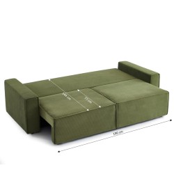Canapé droit ZOLA convertible velours côtelé vert 3 places
