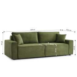 Canapé droit ZOLA convertible velours côtelé vert 3 places