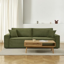 Canapé droit ZOLA convertible velours côtelé vert 3 places