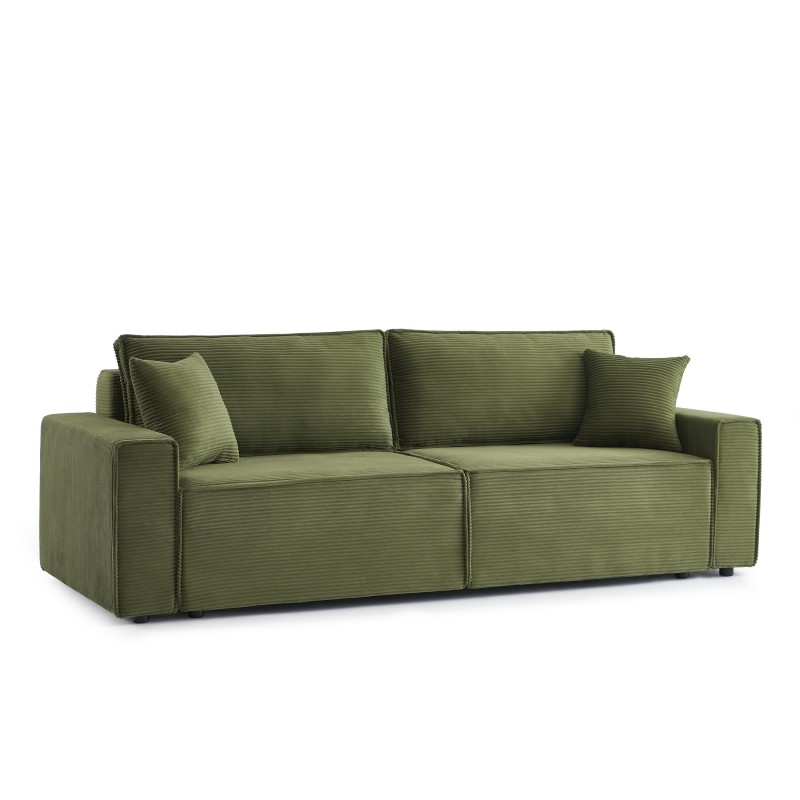 Canapé droit ZOLA convertible velours côtelé vert 3 places