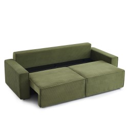Canapé droit ZOLA convertible velours côtelé vert 3 places