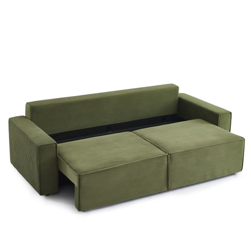 Canapé droit ZOLA convertible velours côtelé vert 3 places