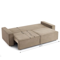 Canapé droit ZOLA convertible velours côtelé taupe 3 places