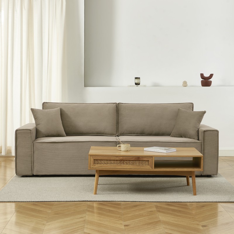 Canapé droit ZOLA convertible velours côtelé taupe 3 places