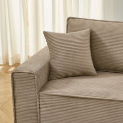 Canapé droit ZOLA convertible velours côtelé taupe 3 places