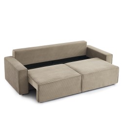 Canapé droit ZOLA convertible velours côtelé taupe 3 places
