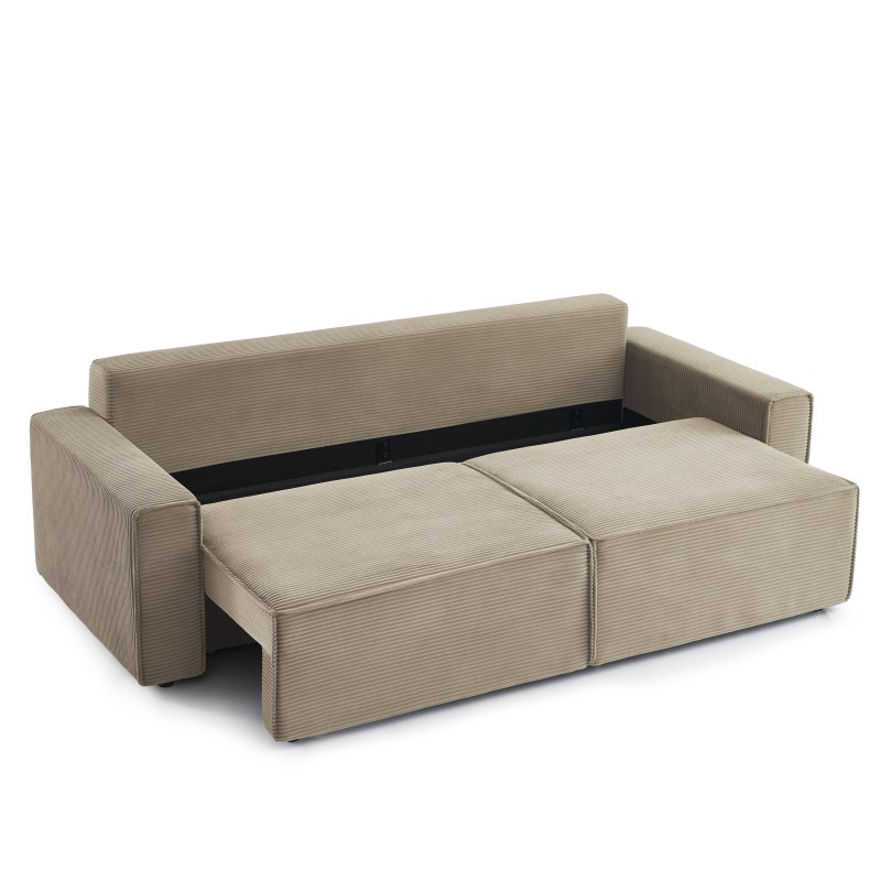 Canapé droit ZOLA convertible velours côtelé taupe 3 places