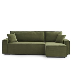 Canapé d'angle ZOLA convertible et réversible velours côtelé vert