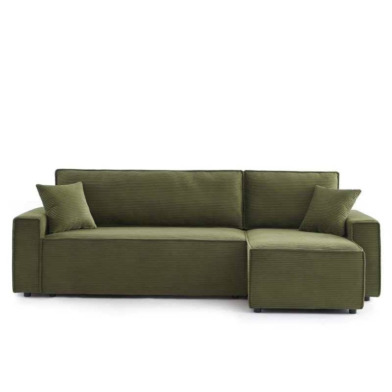 Canapé d'angle ZOLA convertible et réversible velours côtelé vert