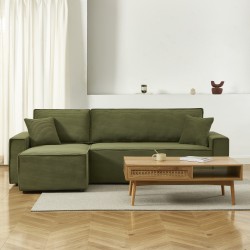 Canapé d'angle ZOLA convertible et réversible velours côtelé vert