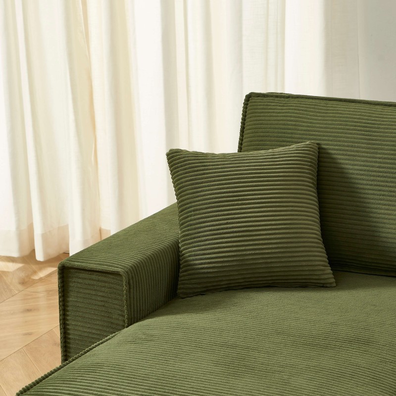 Canapé d'angle ZOLA convertible et réversible velours côtelé vert