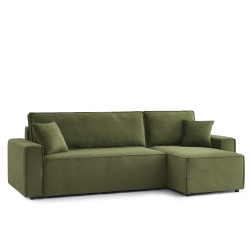 Canapé d'angle ZOLA convertible et réversible velours côtelé vert