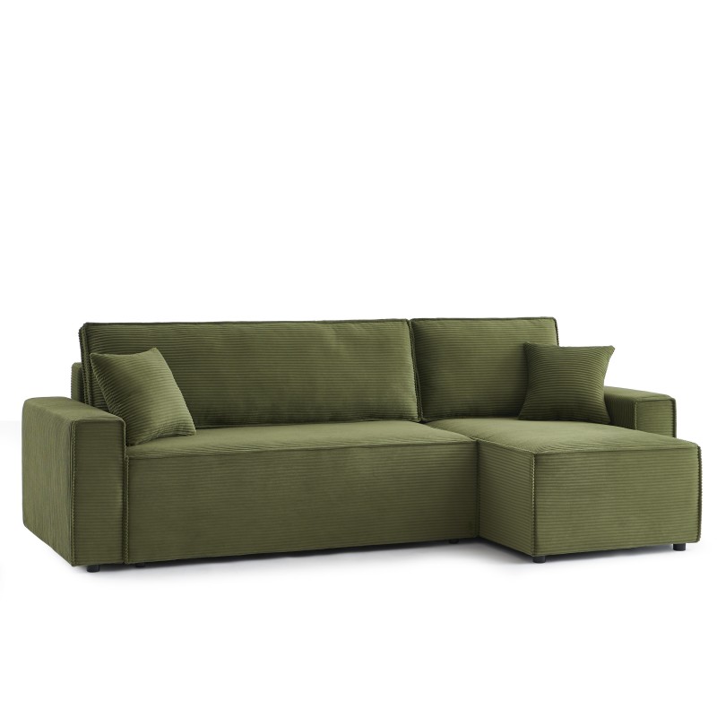 Canapé d'angle ZOLA convertible et réversible velours côtelé vert