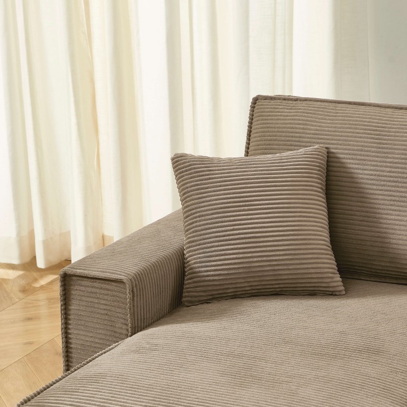 Canapé d'angle ZOLA convertible et réversible velours côtelé taupe 4 places