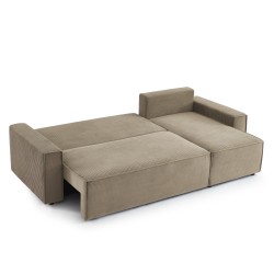 Canapé d'angle ZOLA convertible et réversible velours côtelé taupe 4 places