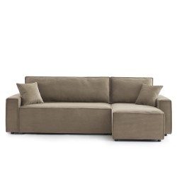 Canapé d'angle ZOLA convertible et réversible velours côtelé taupe 4 places