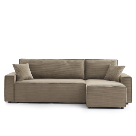 Canapé d'angle ZOLA convertible et réversible velours côtelé taupe 4 places