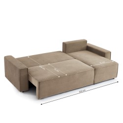 Canapé d'angle ZOLA convertible et réversible velours côtelé taupe 4 places