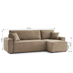 Canapé d'angle ZOLA convertible et réversible velours côtelé taupe 4 places