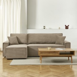 Canapé d'angle ZOLA convertible et réversible velours côtelé taupe 4 places