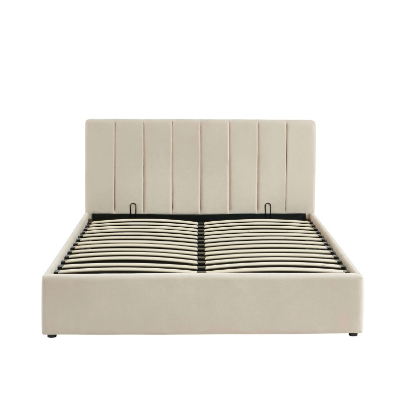 Lit coffre DARIO en tissu beige 160 x 200 cm