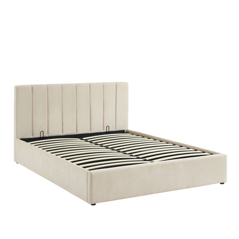 Lit coffre DARIO en tissu beige 160 x 200 cm