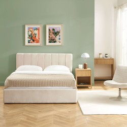 Lit coffre DARIO en tissu beige 160 x 200 cm