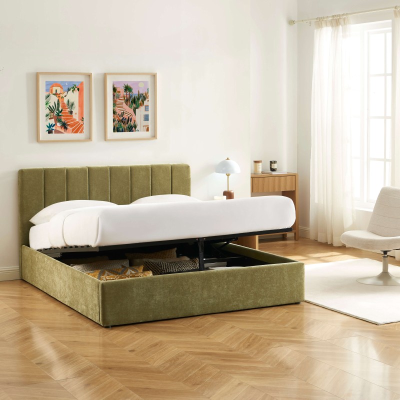 Lit coffre DARIO en tissu vert 160 x 200 cm