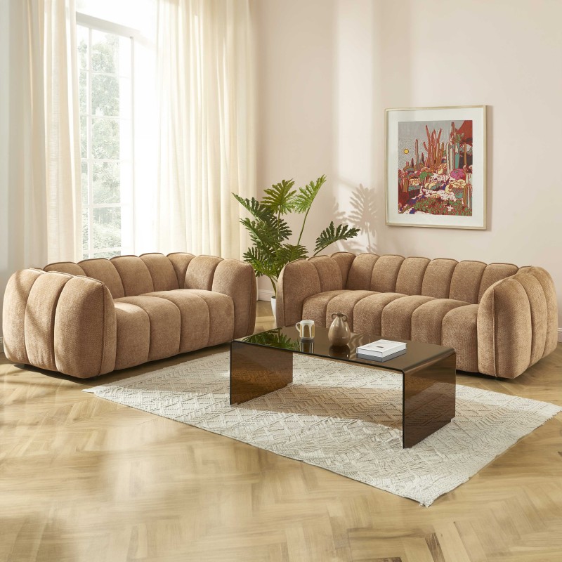 Set divani fissi 3+2 MATILDA in tessuto ciniglia terracotta