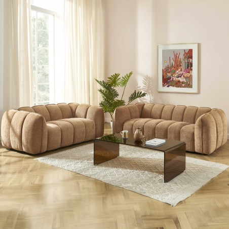 Set divani fissi 3+2 MATILDA in tessuto ciniglia terracotta
