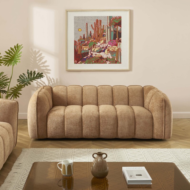Set divani fissi 3+2 MATILDA in tessuto ciniglia terracotta