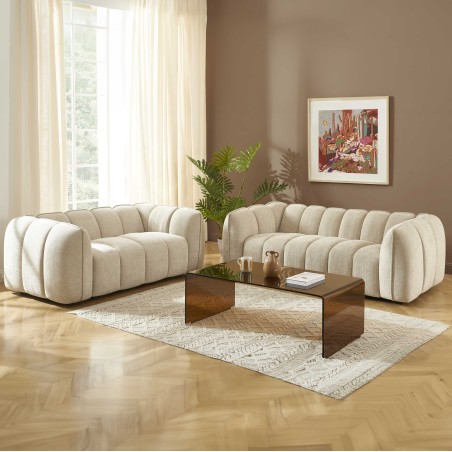 Set divani fissi 3+2 MATILDA in tessuto ciniglia beige