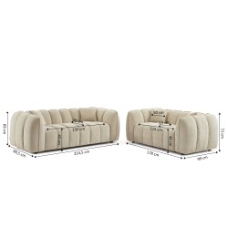 Set divani fissi 3+2 MATILDA in tessuto ciniglia beige