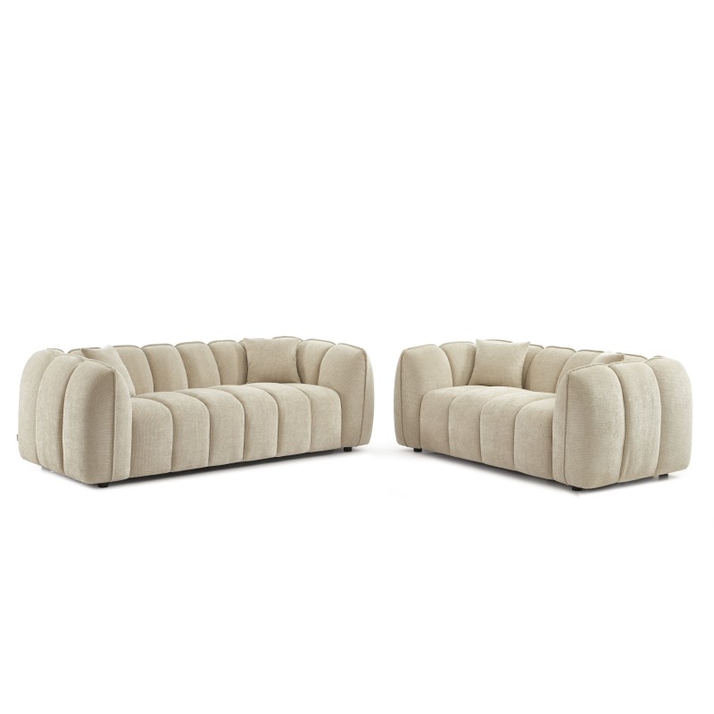 Set divani fissi 3+2 MATILDA in tessuto ciniglia beige