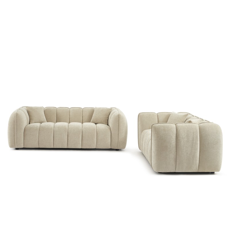 Set divani fissi 3+2 MATILDA in tessuto ciniglia beige