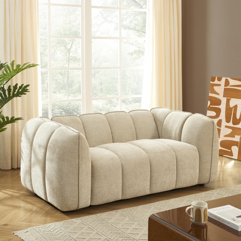 Set divani fissi 3+2 MATILDA in tessuto ciniglia beige