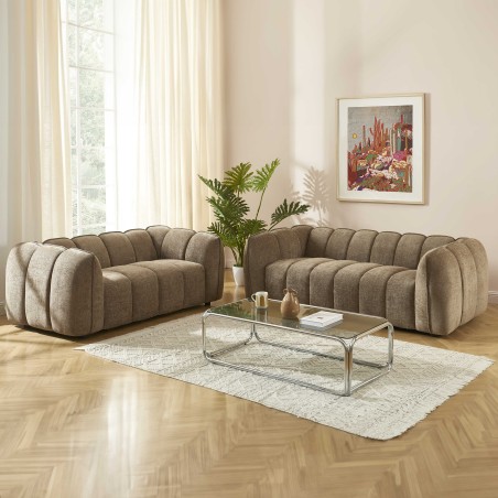 Set divani fissi 3+2 MATILDA in tessuto ciniglia marrone