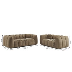 Set divani fissi 3+2 MATILDA in tessuto ciniglia marrone