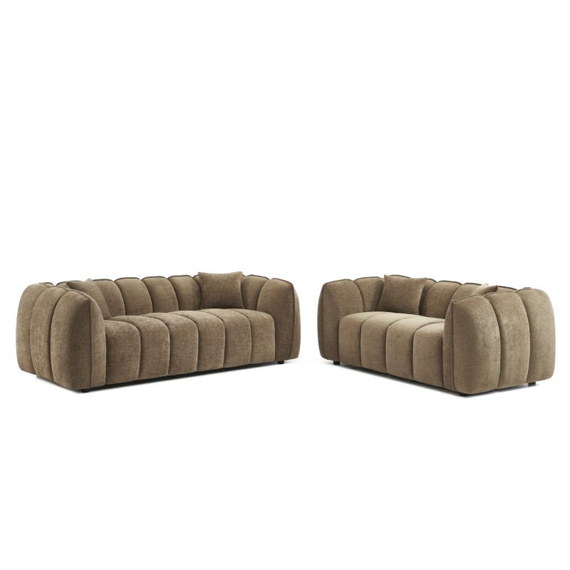 Set divani fissi 3+2 MATILDA in tessuto ciniglia marrone