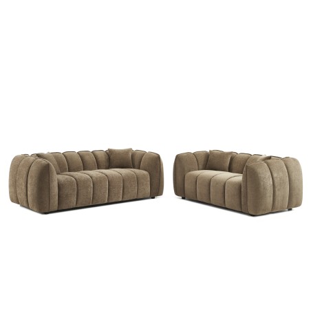 Set divani fissi 3+2 MATILDA in tessuto ciniglia marrone