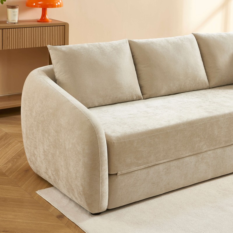Canapé droit PAZ déplimousse 3 places tissu chenille beige