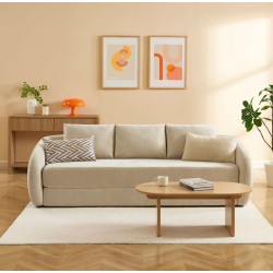 Canapé droit PAZ déplimousse 3 places tissu chenille beige