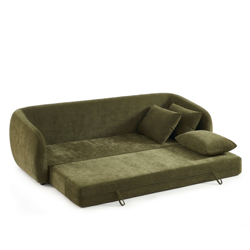 Canapé droit PAZ déplimousse 3 places tissu chenille vert