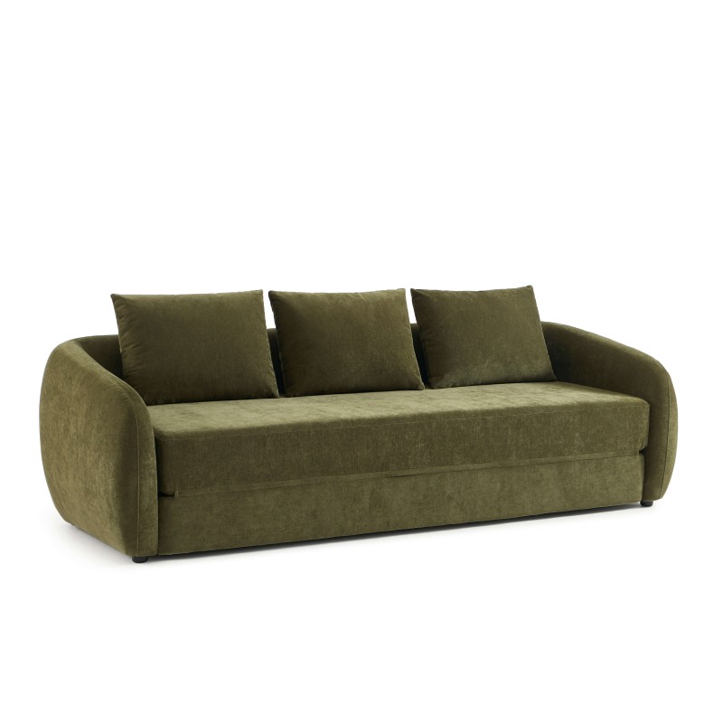 Canapé droit PAZ déplimousse 3 places tissu chenille vert