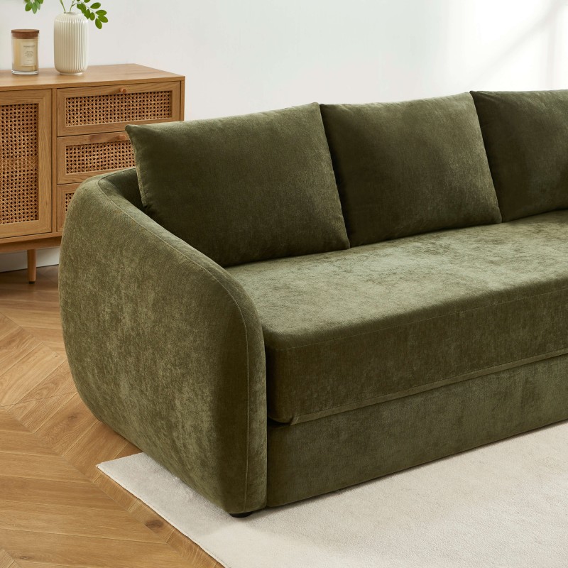 Canapé droit PAZ déplimousse 3 places tissu chenille vert