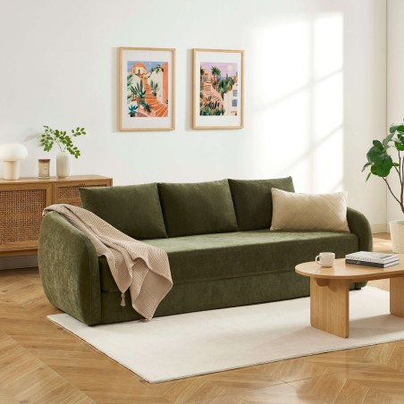 Gerades Sofa PAZ mit Schaumstoffpolsterung, 3-Sitzer, grüner Chenille-Stoff