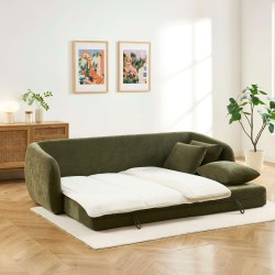 Canapé droit PAZ déplimousse 3 places tissu chenille vert