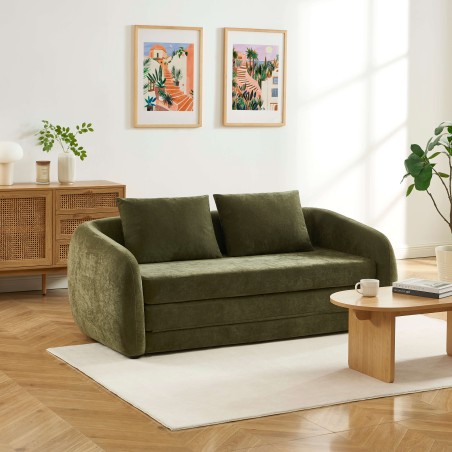 Canapé droit PAZ déplimousse 2 places tissu chenille vert